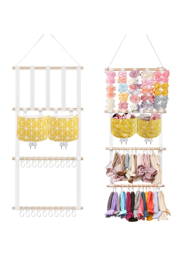 كانجرو kangaroo Hairband Organizer for Baby Girls, Large Capacity Bow Holder Hair Accessories Wall Hanging Organizer with 20 S-hooks and 2 Pockets, Yellow - Image 1