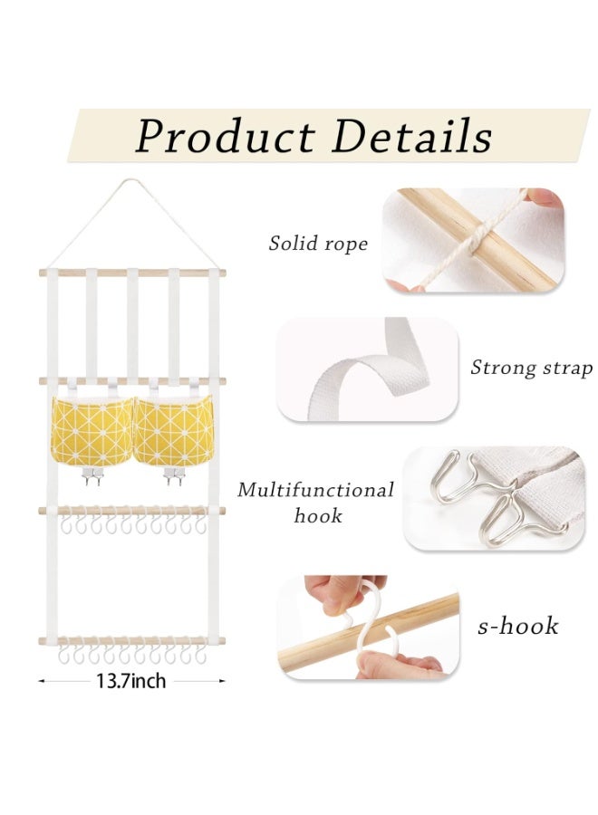 كانجرو kangaroo Hairband Organizer for Baby Girls, Large Capacity Bow Holder Hair Accessories Wall Hanging Organizer with 20 S-hooks and 2 Pockets, Yellow - Image 3