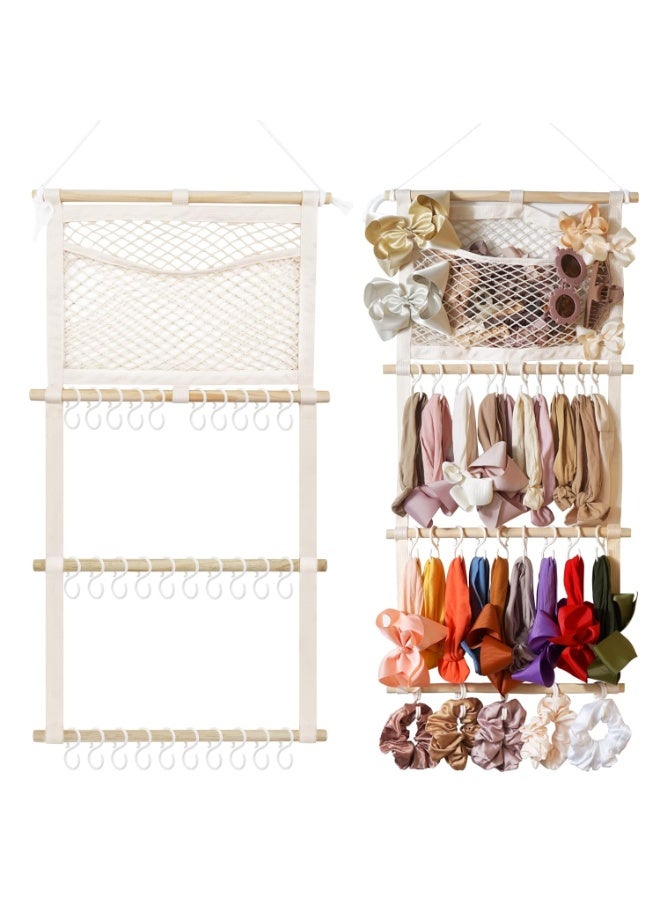كانجرو kangaroo Headband Holder Hair Bows Organizer for Baby Girls Large Capacity Bow Holder Hair Accessories Wall Hanging Organizer for Toddler Baby Girl Nursery Room DÃ©cor Beige - Image 1