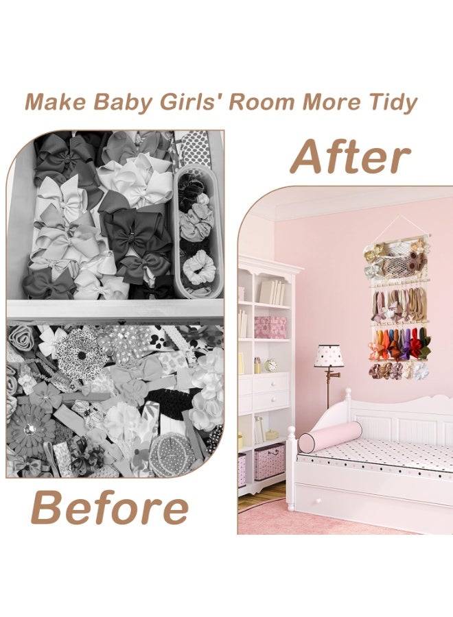 كانجرو kangaroo Headband Holder Hair Bows Organizer for Baby Girls Large Capacity Bow Holder Hair Accessories Wall Hanging Organizer for Toddler Baby Girl Nursery Room DÃ©cor Beige - Image 4