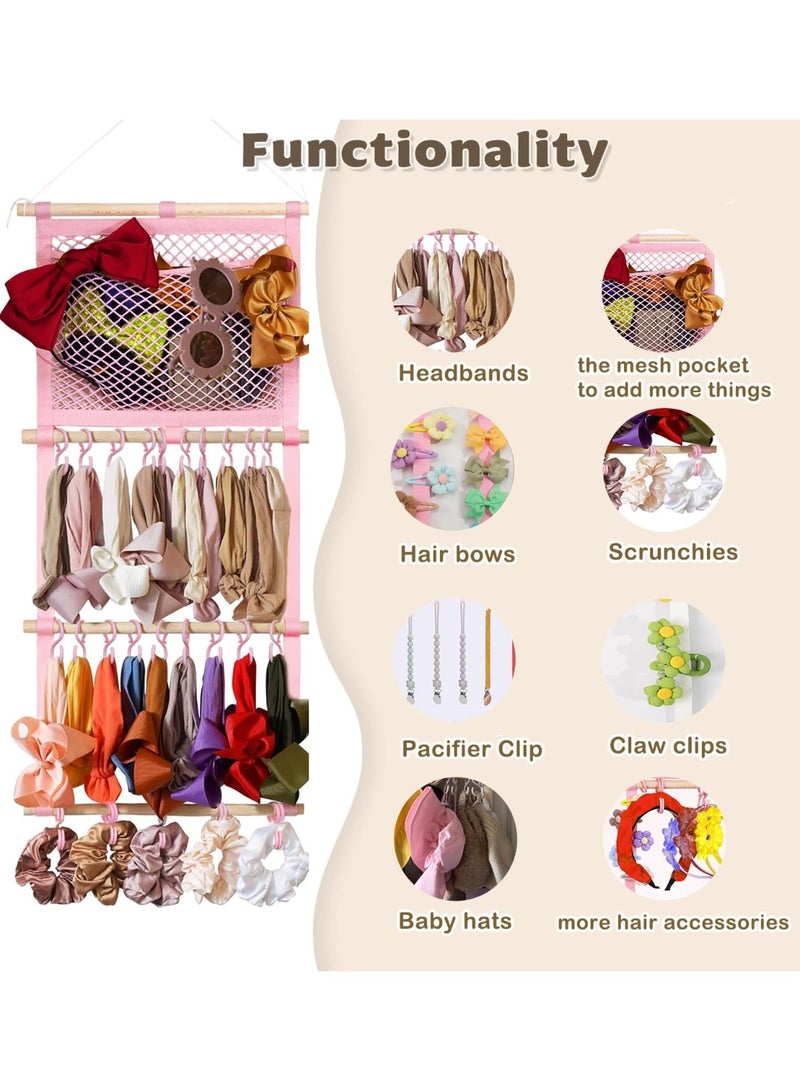 كانجرو kangaroo Headband Holder Hair Bows Organizer for Baby Girls Large Capacity Bow Holder Hair Accessories Wall Hanging Organizer for Toddler Baby Girl Nursery Room Decor Pink - Image 1