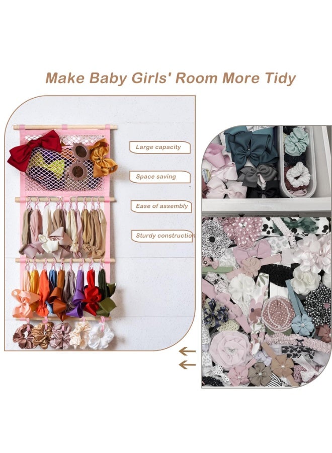 كانجرو kangaroo Headband Holder Hair Bows Organizer for Baby Girls Large Capacity Bow Holder Hair Accessories Wall Hanging Organizer for Toddler Baby Girl Nursery Room Decor Pink - Image 4