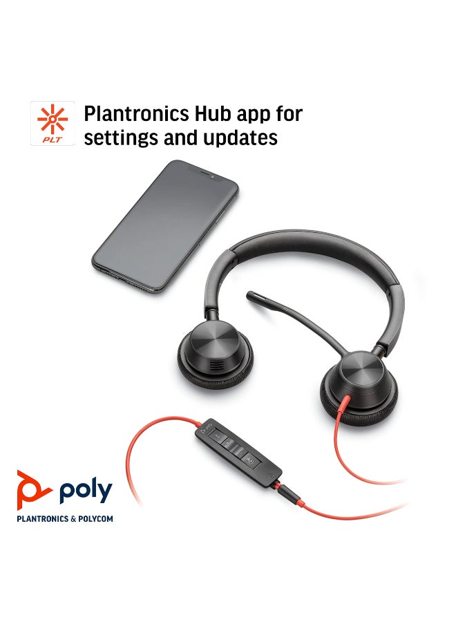 بلانترونيكس - بلاكوير 3325 - سماعة رأس سلكية مزدوجة الأذن (ستيريو) مع ميكروفون بوم - USB-A/3.5 مم للاتصال بجهاز الكمبيوتر أو ماك الخاص بك - تعمل مع Teams (معتمدة)، Zoom والمزيد - Image 4