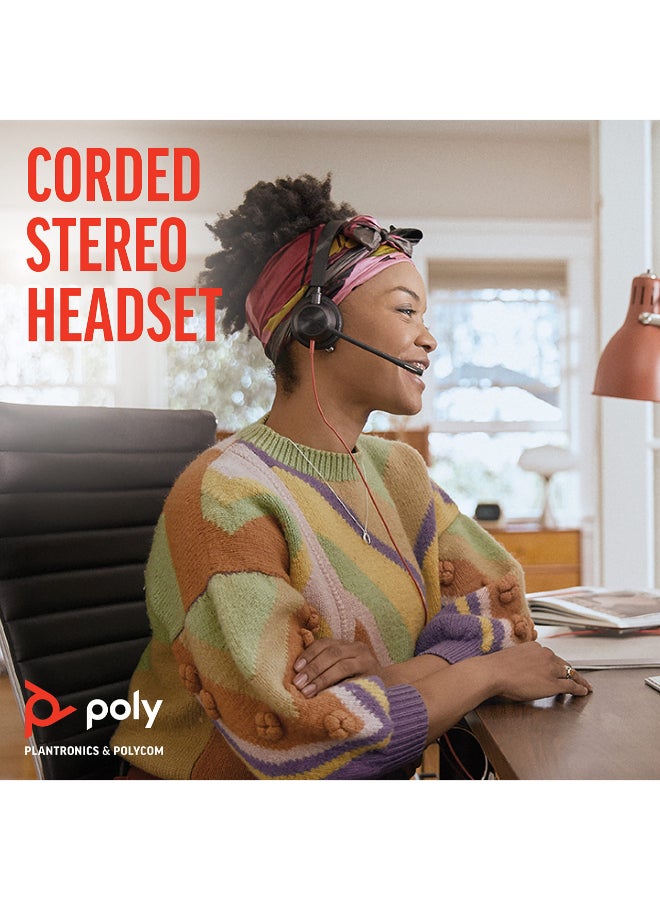 بلانترونيكس - بلاكوير 3325 - سماعة رأس سلكية مزدوجة الأذن (ستيريو) مع ميكروفون بوم - USB-A/3.5 مم للاتصال بجهاز الكمبيوتر أو ماك الخاص بك - تعمل مع Teams (معتمدة)، Zoom والمزيد - Image 2