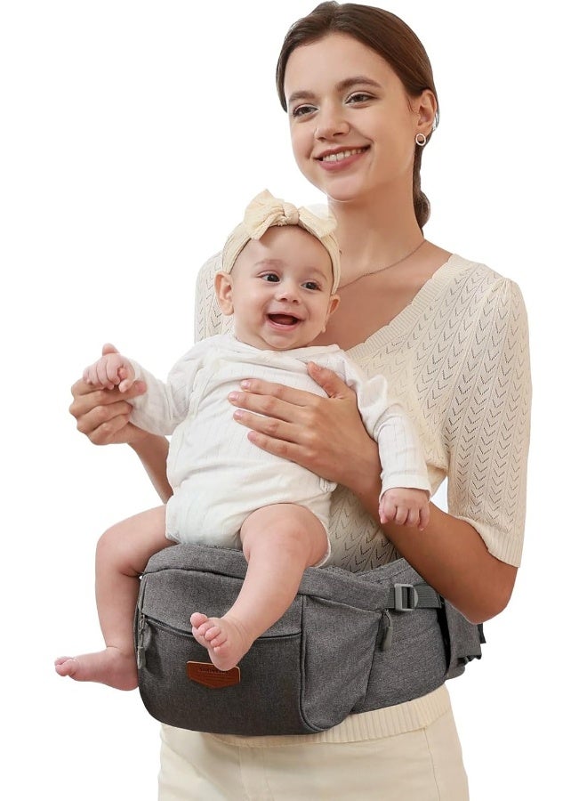 صنفينو حاملة الأطفال SUNVENO، مقعد الورك المريح للأطفال، حاملة أطفال معتمدة من CPC، حزام قابل للتعديل و جيوب متنوعة للمواليد الجدد، الرضع، الأطفال، حاملة لجميع الفصول، رمادي - Image 5