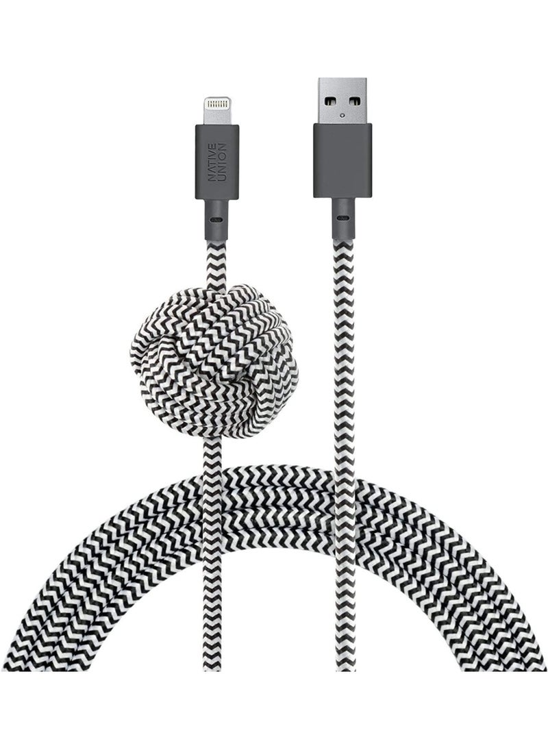 Native Union Night Cable - 10ft Ultra-Strong Reinforced [MFi Certified] Durable Lightning to USB-A Charging Cable with Weighted Knot Compatible with for iPhone 14, iPhone 13 and Earlier (Zebra) Zebra - Image 4