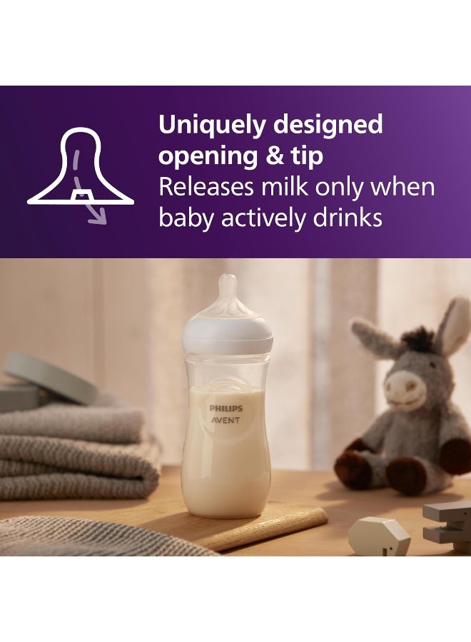 زجاجات بيبي فيليبس أفينت الطبيعية مع حلمات الاستجابة الطبيعية (تدفق سريع، تدفق 4)، 11 أونصة، 4 عبوات، SCY906/04 - Image 3