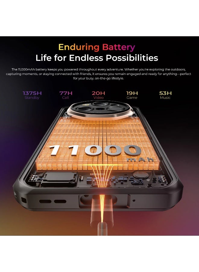 أوكيتل هاتف أوكيتيل WP55 ألترا 5G المتين 6.6'' عرض HD+ بطارية كبيرة 11,000mAh كاميرا 108MP أندرويد 15 (16GB+512GB) - أسود - Image 5