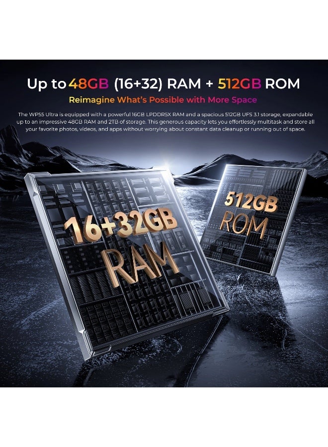 أوكيتل هاتف أوكيتيل WP55 ألترا 5G المتين 6.6'' عرض HD+ بطارية كبيرة 11,000mAh كاميرا 108MP أندرويد 15 (16GB+512GB) - رمادي - Image 3