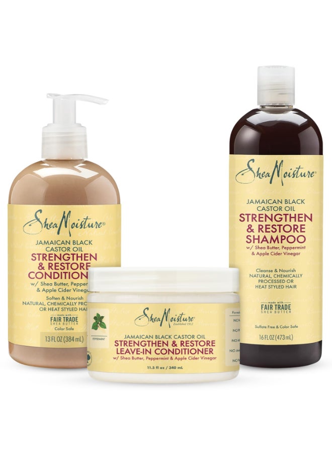 شيامويستر مجموعة شيا مويستشر للشعر المجعد: شامبو 16 أونصة، بلسم 13 أونصة، بلسم بدون شطف 11.5 أونصة مع زيت الخروع الأسود الجامايكي لنمو صحي واستعادة - خالي من الكبريتات - Image 1