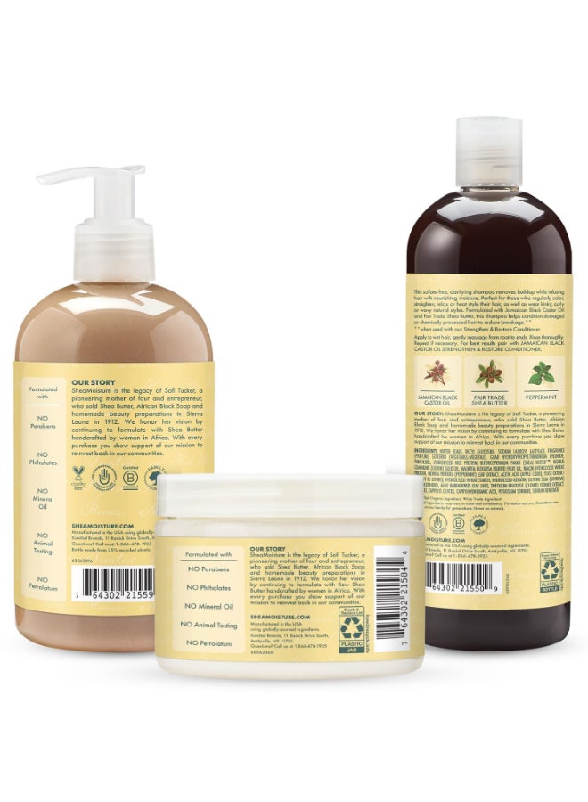 شيامويستر مجموعة شيا مويستشر للشعر المجعد: شامبو 16 أونصة، بلسم 13 أونصة، بلسم بدون شطف 11.5 أونصة مع زيت الخروع الأسود الجامايكي لنمو صحي واستعادة - خالي من الكبريتات - Image 2