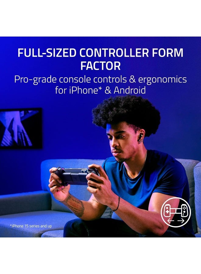 ريزر Kishi V3 Gaming Controller for iPhone, Android: Full Sized TMR Thumbsticks, Dual Back Buttons, Fits Most Phone Cases, Wired & Remote Play for PC, 3 Free Months of Apple Arcade - Black - Image 2