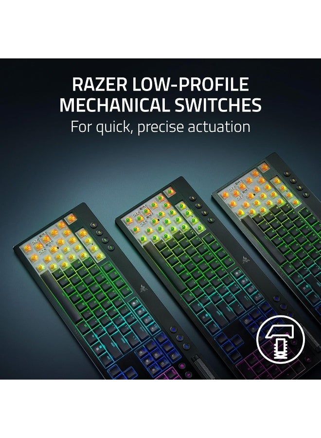 ريزر لوحة مفاتيح الألعاب الميكانيكية اللاسلكية ذات الملف الشخصي المنخفض BlackWidow V4 (مفتاح أخضر): لاسلكي HyperSpeed وبلوتوث، بكرة متعددة الوظائف، 11 زر تحكم، SNAP TAP - أسود - Image 2