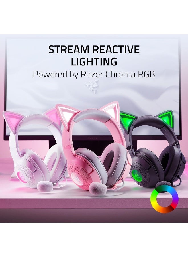 ريزر سماعة رأس USB سلكية Kraken Kitty V2: آذان قطة Chroma RGB، إضاءة تفاعلية للبث، ميكروفون كارديود فائق الوضوح، محركات 40 مم، صوت محيطي 7.1، وسائد أذن مريحة - أبيض - Image 3