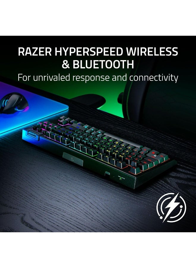 ريزر لوحة مفاتيح الألعاب الميكانيكية اللاسلكية بلاك ويدو V4 بدون لوحة مفاتيح رقمية، TKL، مفاتيح قابلة للتبديل الساخن، مفتاح ميكانيكي برتقالي، إضاءة RGB شاملة لكل مفتاح، 2.4GHz هايبر سبيد + بلوتوث، USB-C، لوحة مفاتيح ألعاب مدمجة | RZ03-05480100-R3M1 - Image 2