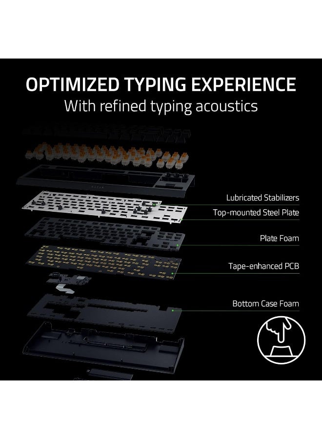 ريزر لوحة مفاتيح الألعاب الميكانيكية اللاسلكية بلاك ويدو V4 بدون لوحة مفاتيح رقمية، TKL، مفاتيح قابلة للتبديل الساخن، مفتاح ميكانيكي برتقالي، إضاءة RGB شاملة لكل مفتاح، 2.4GHz هايبر سبيد + بلوتوث، USB-C، لوحة مفاتيح ألعاب مدمجة | RZ03-05480100-R3M1 - Image 4