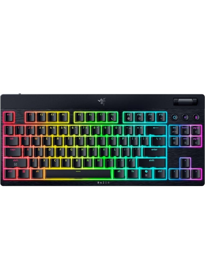 ريزر لوحة مفاتيح الألعاب اللاسلكية BlackWidow V4 Tenkeyless HyperSpeed منخفضة الارتفاع - قابلة للتبديل (HyperSpeed Wireless & BT، قابلة للتبديل، مفاتيح دوارة متعددة الوظائف ومفاتيح الوظائف) مفتاح أصفر | تخطيط أمريكي - Image 1