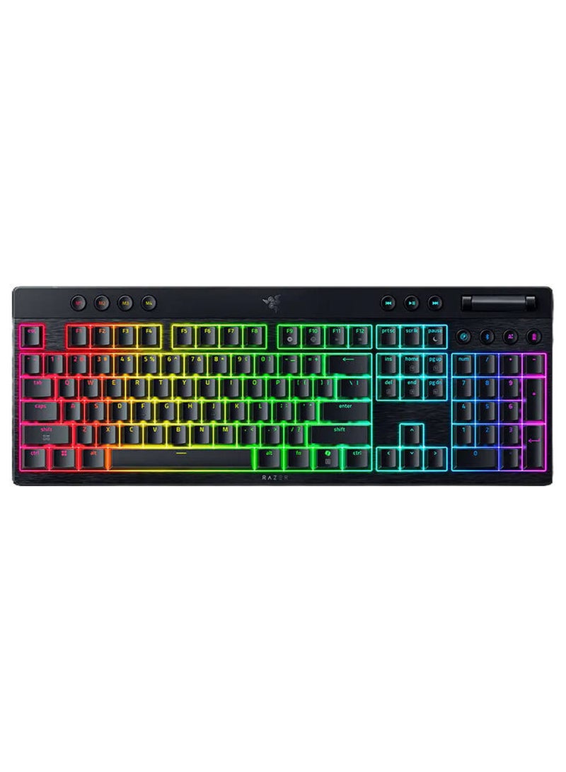 ريزر لوحة مفاتيح الألعاب الميكانيكية Razer BlackWidow V4 منخفضة الارتفاع بتقنية HyperSpeed، تخطيط إنجليزي، معدل استجابة 1000Hz، إضاءة Chroma RGB، مفتاح Razer Yellow، ثلاثي الوضع، أسود | RZ03-05271500-R3M1 - Image 1