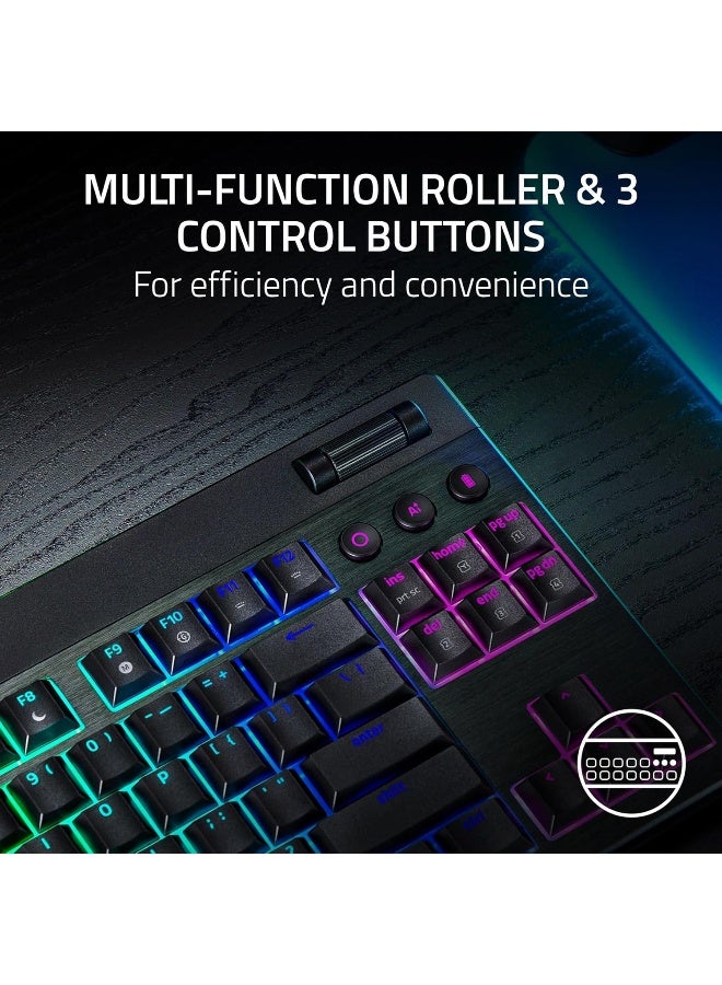 ريزر لوحة مفاتيح الألعاب الميكانيكية Razer BlackWidow V4 منخفضة الارتفاع بدون لوحة مفاتيح رقمية HyperSpeed، تخطيط إنجليزي، معدل استجابة 1000Hz، إضاءة Chroma RGB، مفتاح Razer الأخضر، ثلاثي الوضع، أسود | RZ03-05450500-R3M1 - Image 4