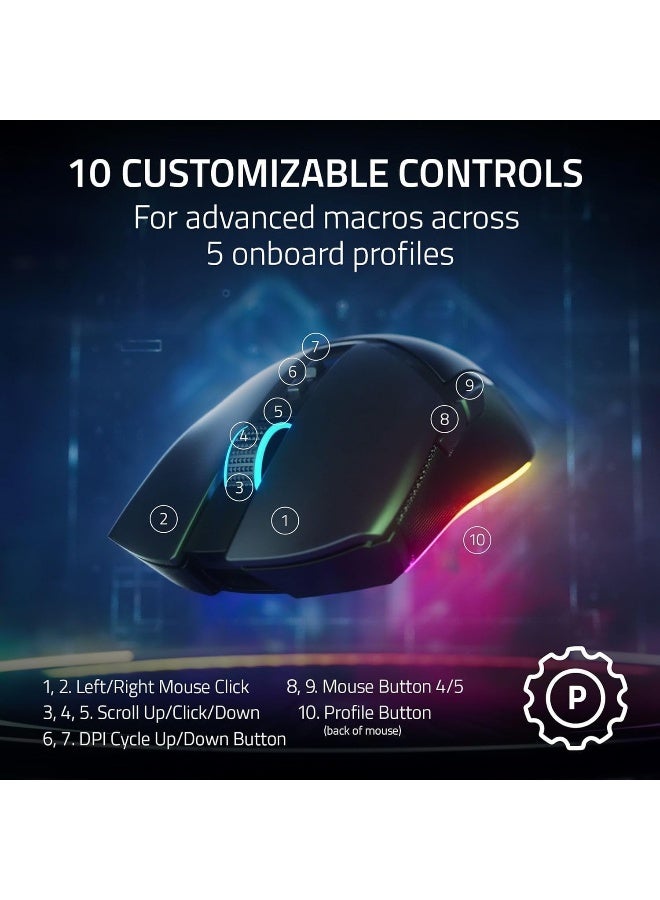 RAZER Cobra Pro Wireless Gaming Mouse: 10 Customizable Controls, Chroma RGB Lighting, 30K Optical Sensor, Gen-3 Optical Switches, 2.4GHz, Bluetooth, USB Type C, Up to 170 Hr Battery - White - Image 2