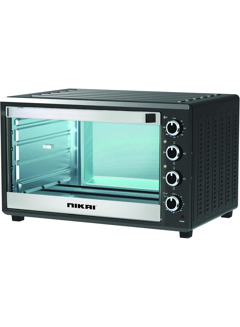 نيكاي فرن كهربائي 150 لتر مع شواية ووظيفة الحمل الحراري - قوة 1800 واط لطهي أسرع، سعة واسعة لوجبات العائلة، مصباح داخلي ومؤقت 120 دقيقة - ضمان لمدة سنتين