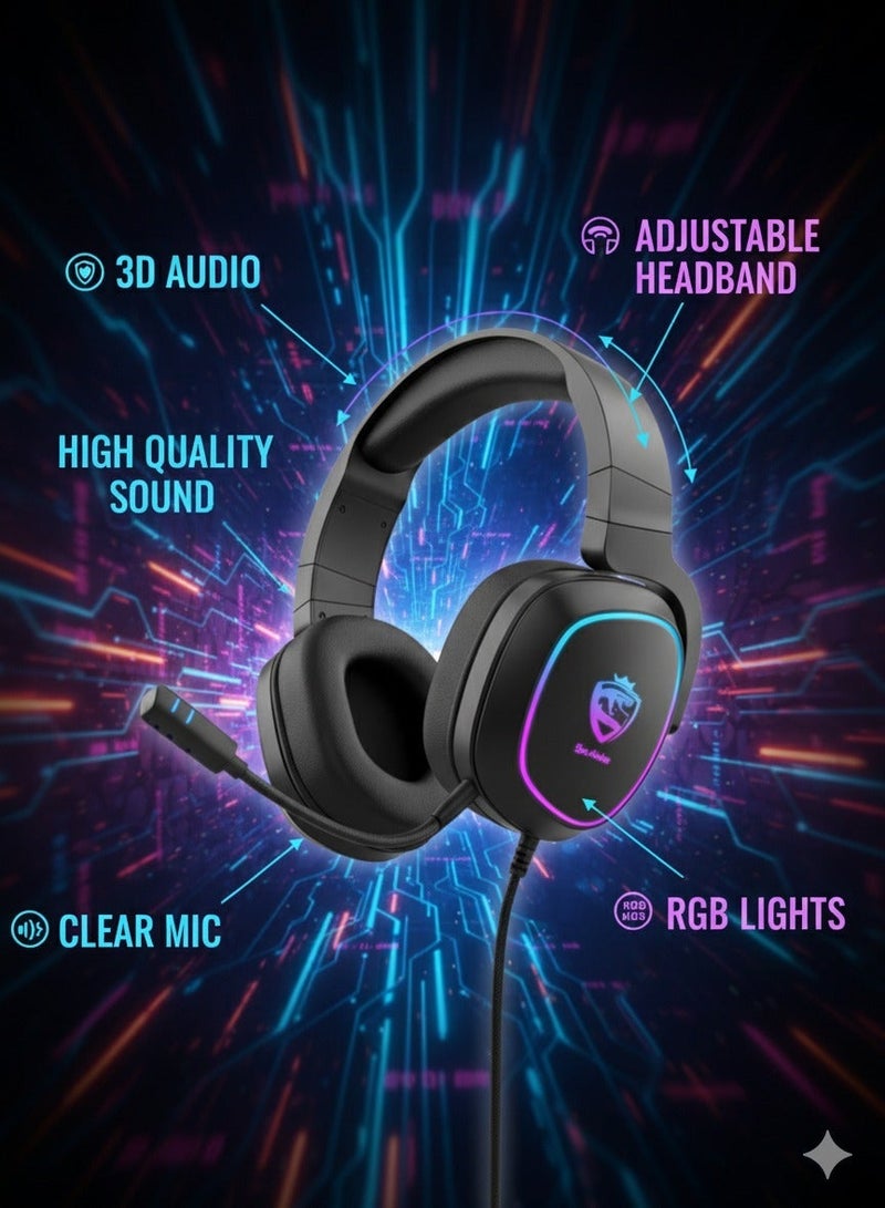 ألفا اكس Soulbytes S22 Pro Gaming Wired Over the Ear Headsets with Mic & LED For PS4/PS5/Xbox one/Xbox Series/Nintendo Switch And PC - Image 4