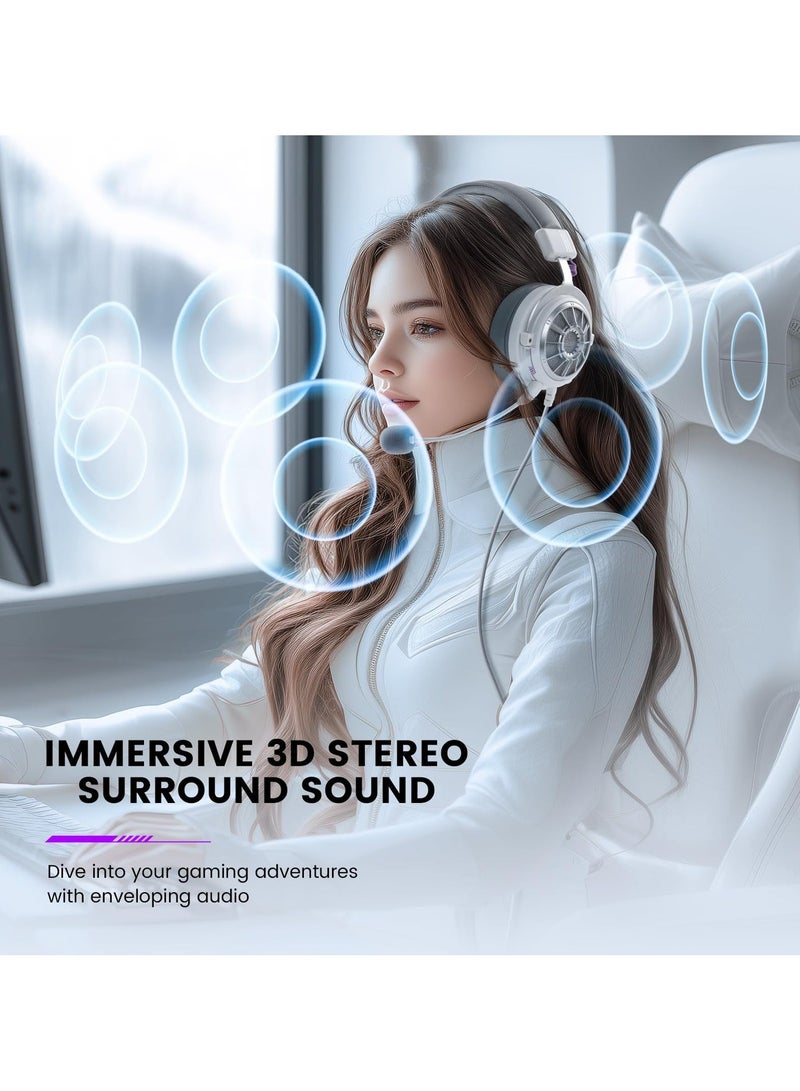 ألفا اكس سماعة الألعاب EKSA StarEngine S مع ميكروفون للكمبيوتر، سماعات ألعاب مع ميكروفون قابل للفصل لإلغاء الضوضاء، صوت محيطي ثلاثي الأبعاد، سماعات سلكية بموصل 3.5 مم لجهاز PS4/PS5/Xbox One/Switch باللون الأبيض - Image 3