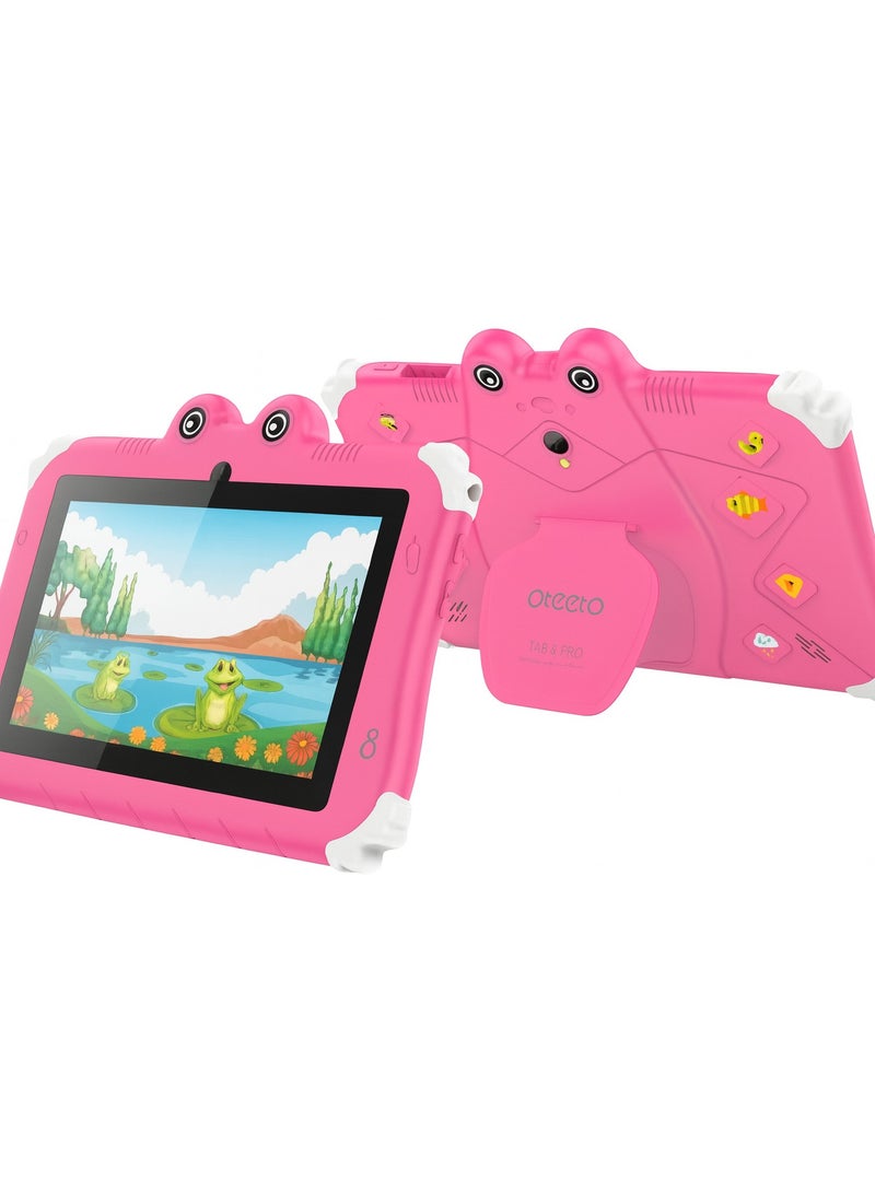 Oteeto TAB 6 Kids Tablet, 7-Inch IPS LCD, 4GB RAM 128GB ROM, Android 13, Dual Camera, Black/Pink - Image 1