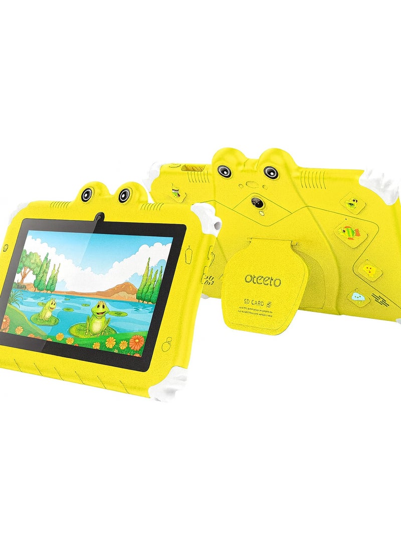 أوتيتو Oteeto TAB 6 Kids Tablet, 7-Inch IPS LCD, 4GB RAM 128GB ROM, Android 13, Dual Camera, Black/Yellow - Image 1