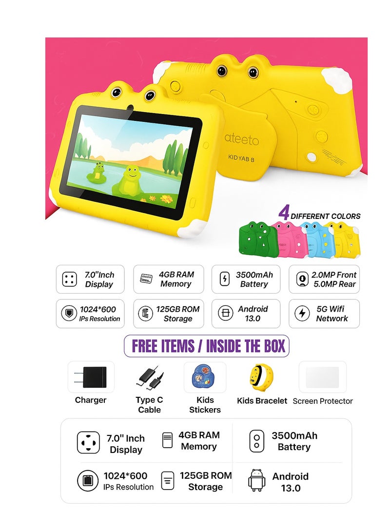 أوتيتو Oteeto TAB 6 Kids Tablet, 7-Inch IPS LCD, 4GB RAM 128GB ROM, Android 13, Dual Camera, Black/Yellow - Image 4