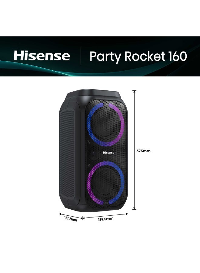 Hisense 160W 4 Speakers Light Effect Karaoke Mode TWS Pairing 5.0 Bluetooth Vocal Fader Built-in Handle IPX4 Splash Proof Up to 12hrs Playtime Party Rocket 160 black - Image 4