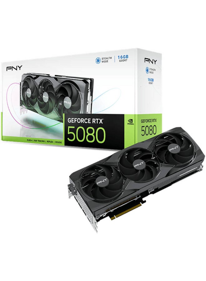بي إن واي GeForce RTX 5080 16GB GDDR7 PCIe 5.0 Graphics Card, Blackwell GPU, 10,752 CUDA Cores, 2.62GHz Boost Clock, 256-bit Memory, 30Gbps, Triple-Fan Cooling, RGB Lighting, HDMI 2.1 & DisplayPort 2.1, 4K/8K Gaming & Creative Workstation | VCG508016TFXPB1 - Image 1