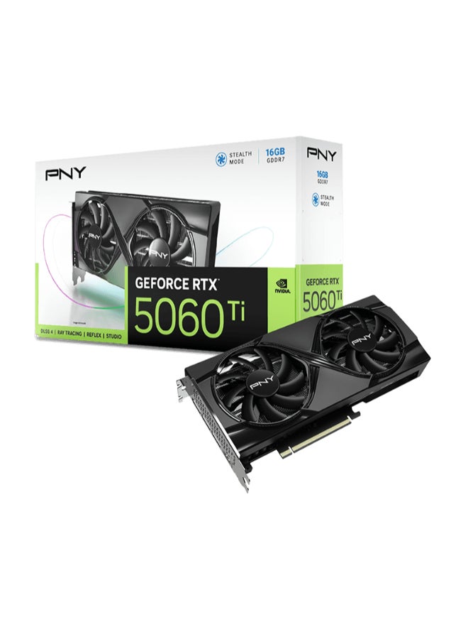 بي إن واي GeForce RTX 5060 Ti 16GB GDDR7 PCIe 5.0 Graphics Card, 4608 CUDA Cores, 2692MHz Boost Clock, 128-bit Memory Bus, 448GB/s Bandwidth, Dual-Fan Cooling, 3x DisplayPort 2.1 + 1x HDMI 2.1, High-Performance Gaming GPU | VCG5060T16DFXPB1 - Image 1