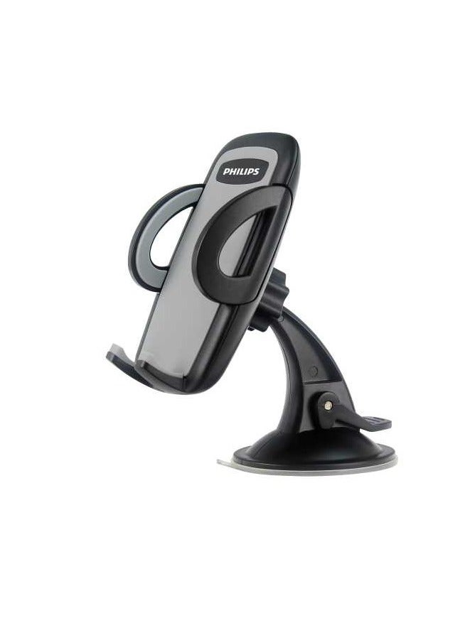 Philips Car Mobile Phone Mount with Vacuum Suction Cup, Shockproof, 360° Rotation, Flexible Design, Universal Compatibility for mobile devices, Secure and Convenient Hands, Free Use Grey - Image 1
