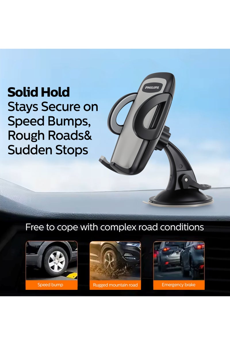 Philips Car Mobile Phone Mount with Vacuum Suction Cup, Shockproof, 360° Rotation, Flexible Design, Universal Compatibility for mobile devices, Secure and Convenient Hands, Free Use Grey - Image 3