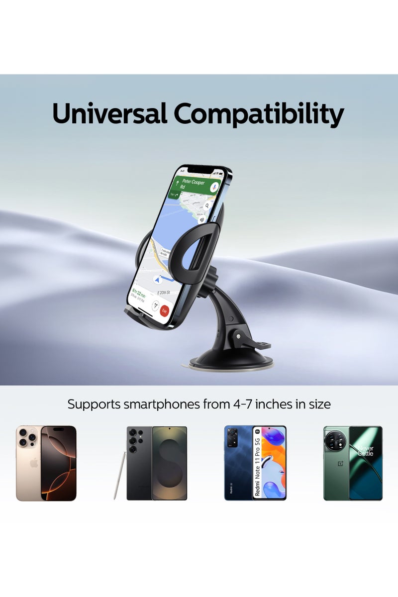 Philips Car Mobile Phone Mount with Vacuum Suction Cup, Shockproof, 360° Rotation, Flexible Design, Universal Compatibility for mobile devices, Secure and Convenient Hands, Free Use Grey - Image 4