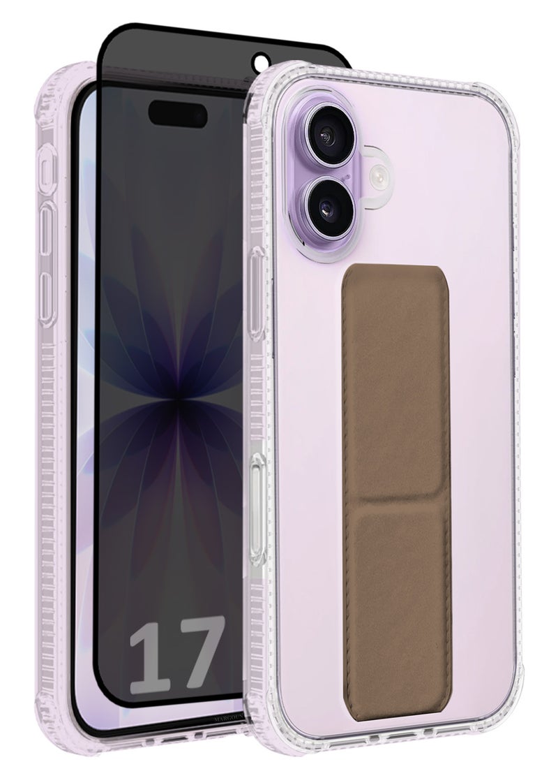 MARGOUN 2 Packs Finger Grip Clear Case Cover for iPhone 17- Kickstand Car Magnetic Holder Multi-function Protective Two-in-one Case with Privacy Screen Protector - Brown-4 - Image 1