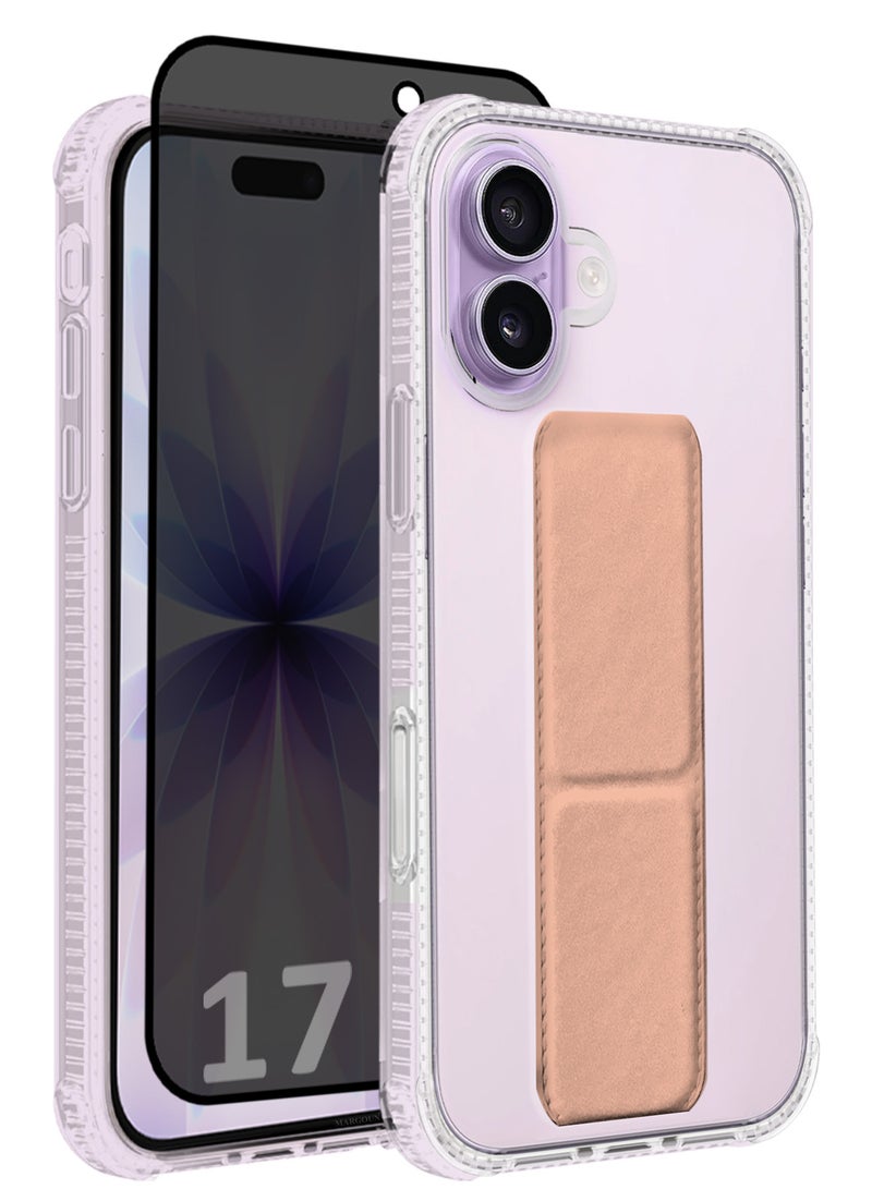 MARGOUN 2 Packs Finger Grip Clear Case Cover for iPhone 17- Kickstand Car Magnetic Holder Multi-function Protective Two-in-one Case with Privacy Screen Protector - Pink-4 - Image 1