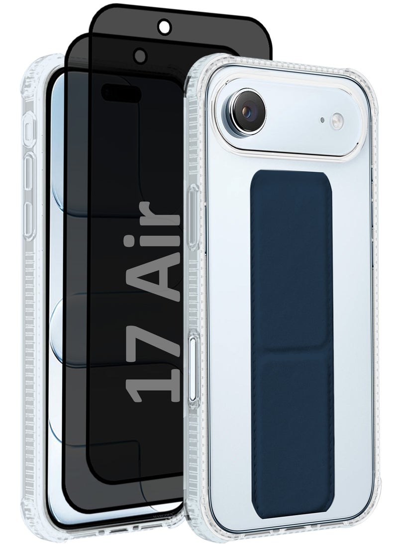 MARGOUN 3 Packs Finger Grip Clear Case Cover for iPhone 17 Air- Kickstand Car Magnetic Holder Multi-function Protective Two-in-one Case with Two Privacy Screen Protectors - Dark Blue-5 - Image 1
