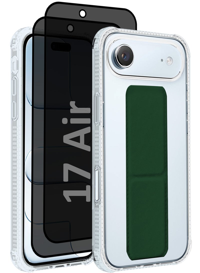 مارجون 3 Packs Finger Grip Clear Case Cover for iPhone 17 Air- Kickstand Car Magnetic Holder Multi-function Protective Two-in-one Case with Two Privacy Screen Protectors - Dark Green-5 - Image 1
