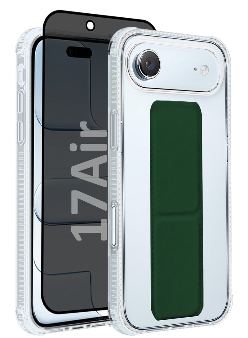 MARGOUN 2 Packs Finger Grip Clear Case Cover for iPhone 17 Air- Kickstand Car Magnetic Holder Multi-function Protective Two-in-one Case with Privacy Screen Protector - Dark Green-4 - Image 1