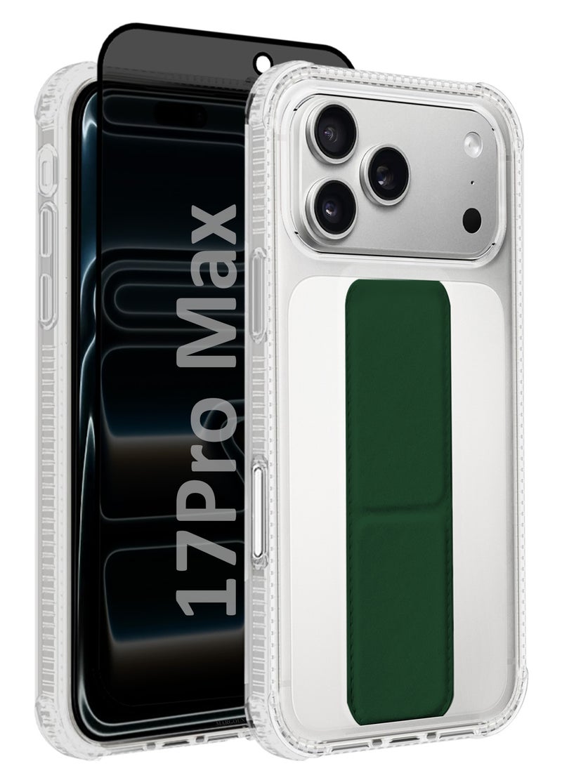 MARGOUN 2 Packs Finger Grip Clear Case Cover for iPhone 17 Pro Max - Kickstand Car Magnetic Holder Multi-function Protective Two-in-one Case with Privacy Screen Protector - Dark Green-4 - Image 1