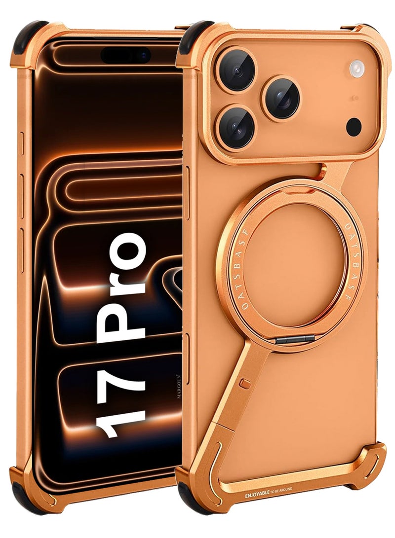 MARGOUN Magnetic Aluminum Stand Holder for iPhone 17 Pro - 360° Rotating Kickstand - Shockproof and Slim Design - Cosmic Orange - Image 1