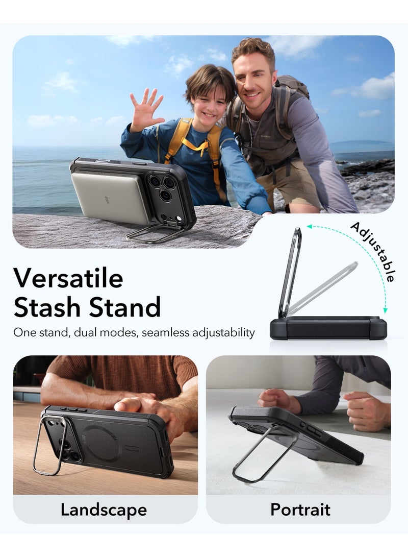 ESR for iPhone 17 Pro Case with Stash Stand, 7X Military-Grade Drop Protection with Camera Control, Shock-Absorbing Phone Rugged Cover, Compatible with MagSafe Accessories, Cyber Series, Black Black - Image 5