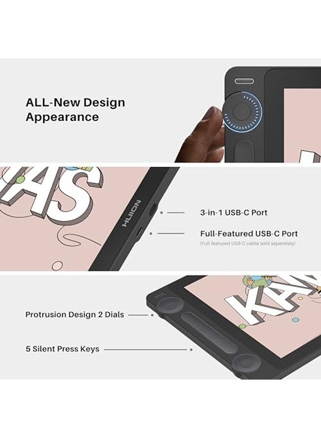 HUION Kamvas 13 (Gen 3) Drawing Tablet with Screen (13.3") – Full-Laminated Anti-Sparkle Canvas Glass, 99% sRGB Color Accuracy, PenTech 4.0 Stylus with 16384 Pressure Levels & Dual Dial Design - Black - Image 5