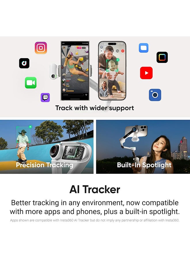 انستا 360 جيمبال Insta360 Flow 2 | التحكم بالإيماءات، تتبع الوجه، لمستخدمي البث المباشر، المدونين، مكالمات الفيديو، لنظامي Android و iOS (رمادي حجري، حزمة تتبع الذكاء الاصطناعي) - Image 2