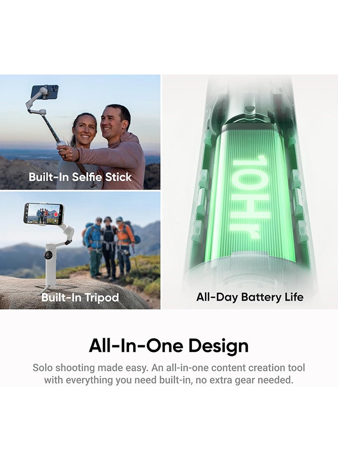 Insta360 Flow 2 Gimbal | Gesture Control, Face Tracking, for Livestreamers, Bloggers, Video Calls, for Android and iOS (Summit White, AI Tracker Bundle) - Image 3