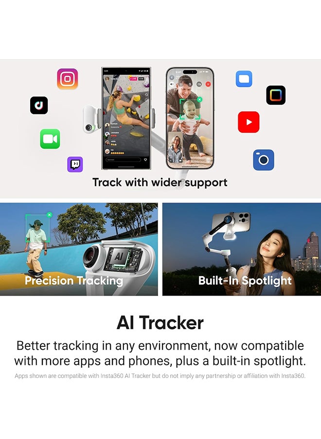 Insta360 Flow 2 Gimbal | Gesture Control, Face Tracking, for Livestreamers, Bloggers, Video Calls, for Android and iOS (Summit White, AI Tracker Bundle) - Image 2