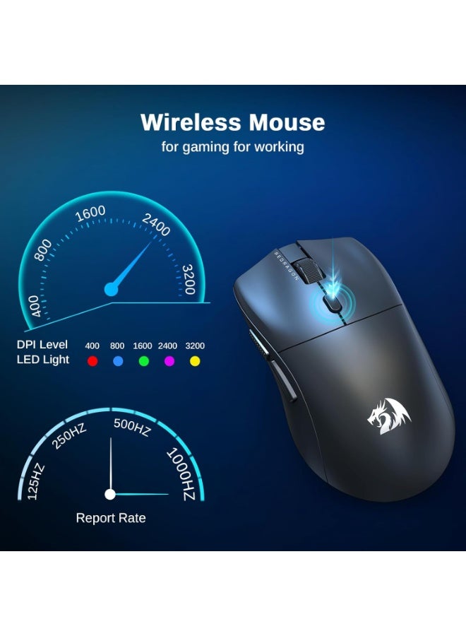 REDRAGON Wireless Gaming Mouse M815-STD, 3 Modes Lightweight Wireless Mouse, Full Programmable Buttons, 12000 DPI Software Supports DIY Keybinds - Black - Image 3