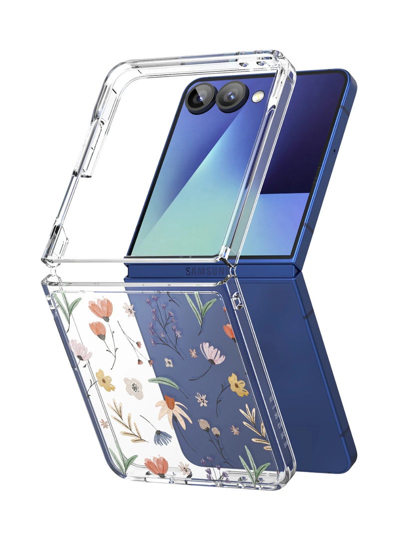 رينجك Fusion Design Compatible with Samsung Galaxy Z Flip 7 Case Cover Transparent PC Back Soft Flexible TPU Bumper Scratch Resistant Shockproof Protection Back Phone Cover Dry Flowers - Image 1